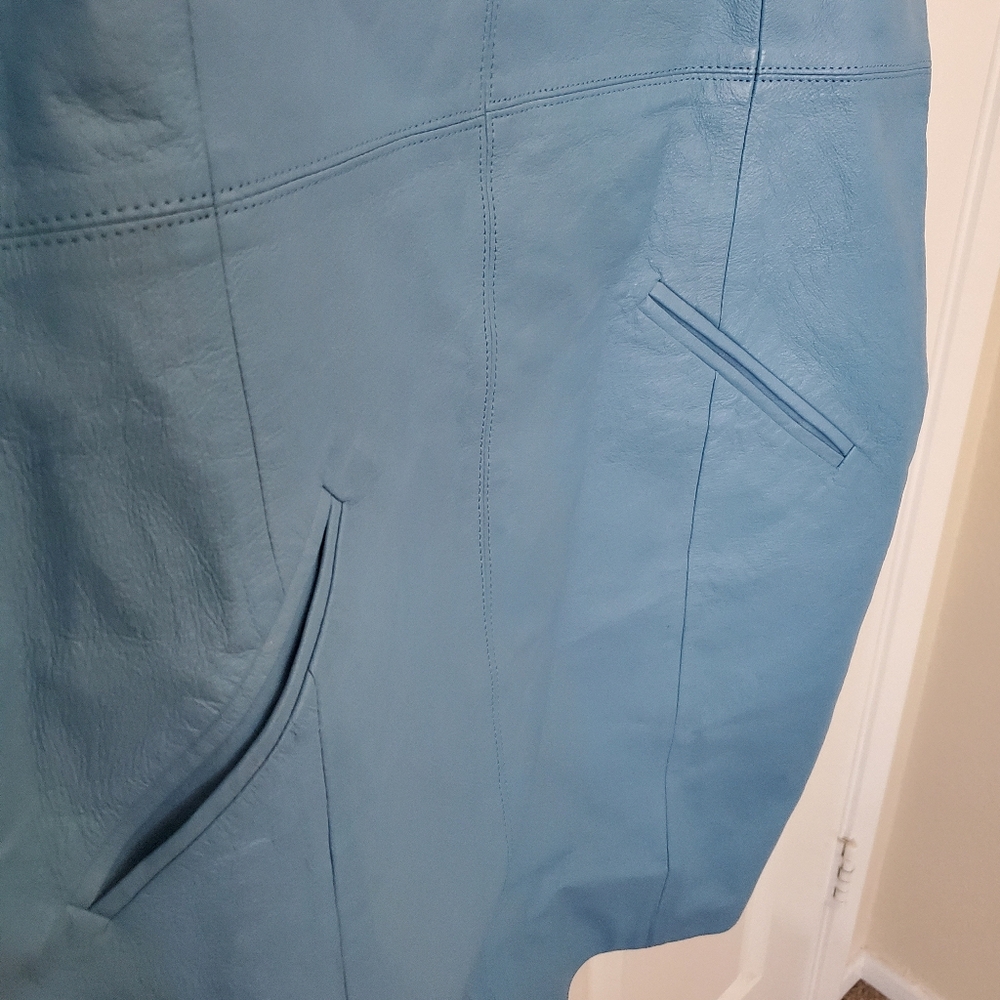 Newport News Blue Leather Mini Dress  Women's Size 18 - Picture 4 of 9